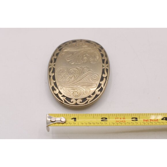 Western Scroll Ornate Filigree Belt Buckle Engraved Black Edge Gold Tone Vintage - Picture 8 of 9